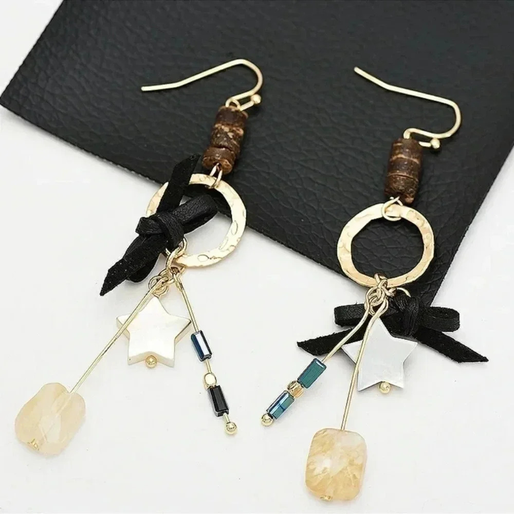 18k Citrine Dangle Earring Natural Stone Abalone